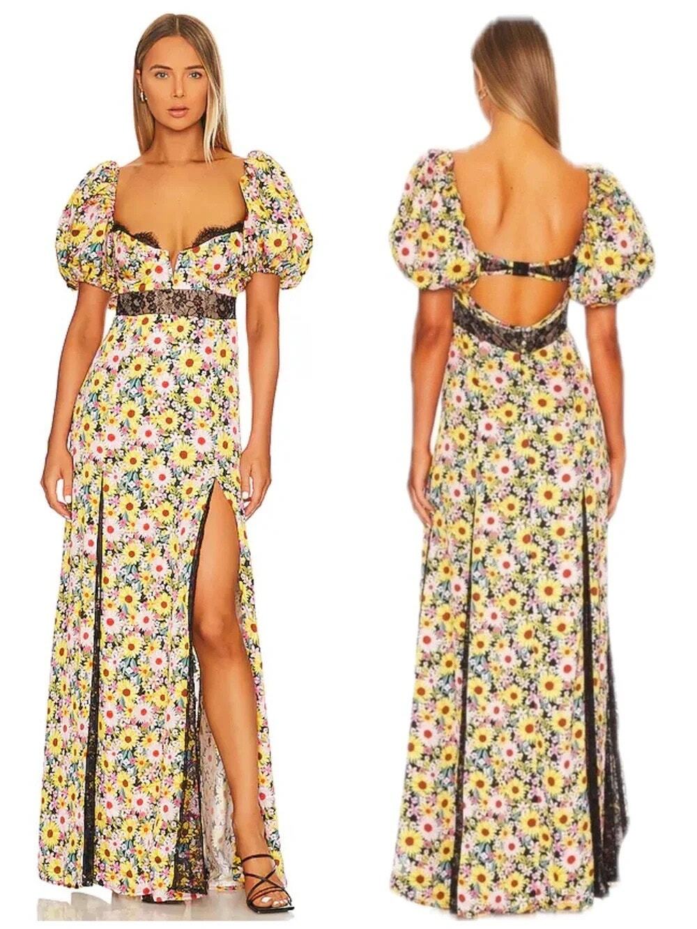NEW For Love & Lemons Sylvia Maxi Dress Garden Party Floral Lace Womens Small